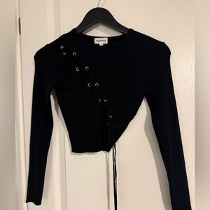 Superdown Black Lace-Up Long Sleeve Top